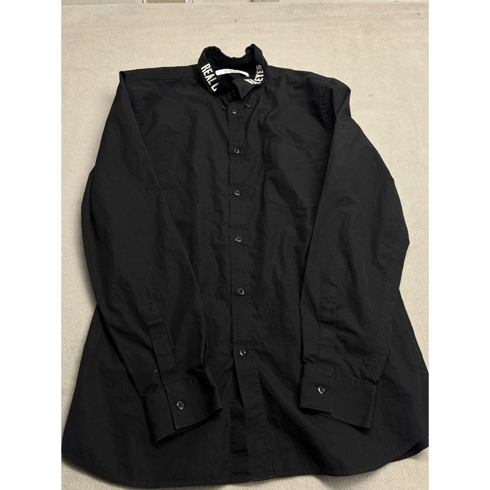 Givenchy Mens Real Eyes Realize Real Lies Embroidered Collar Black Shirt 42 L
